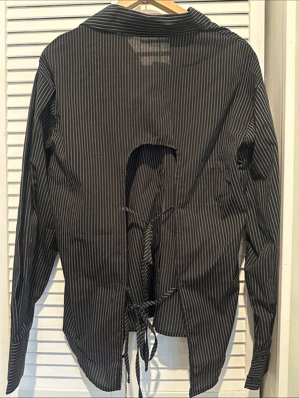 Women Black Striped Tie-Back Shirt